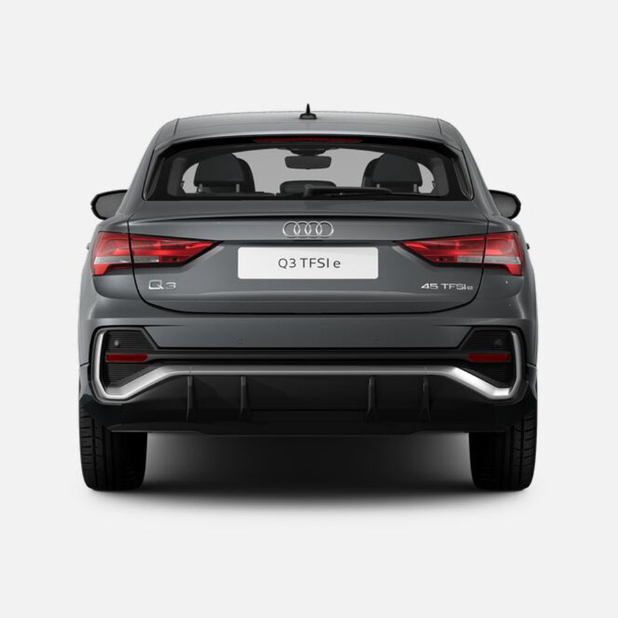 Heckansicht grauer Audi Q3 Sportback TFSI e 