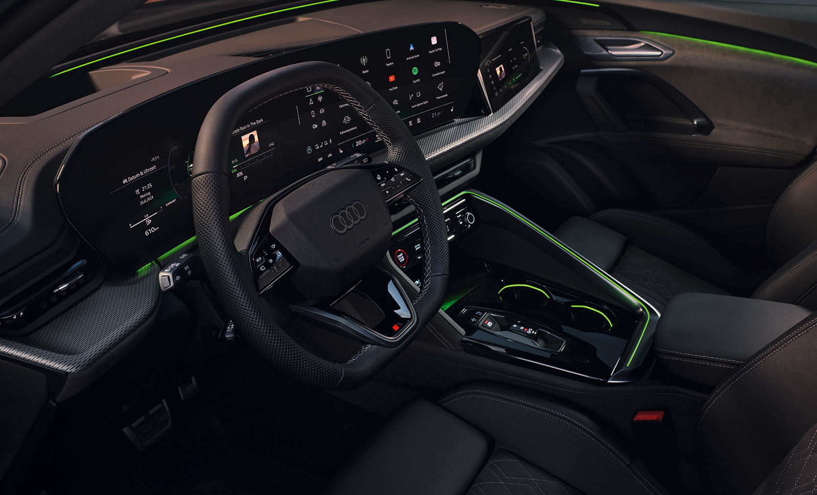 Das Interieur des neuen Audi SQ5 SUV TFSI mit leuchtenden Applikationsstreifen
