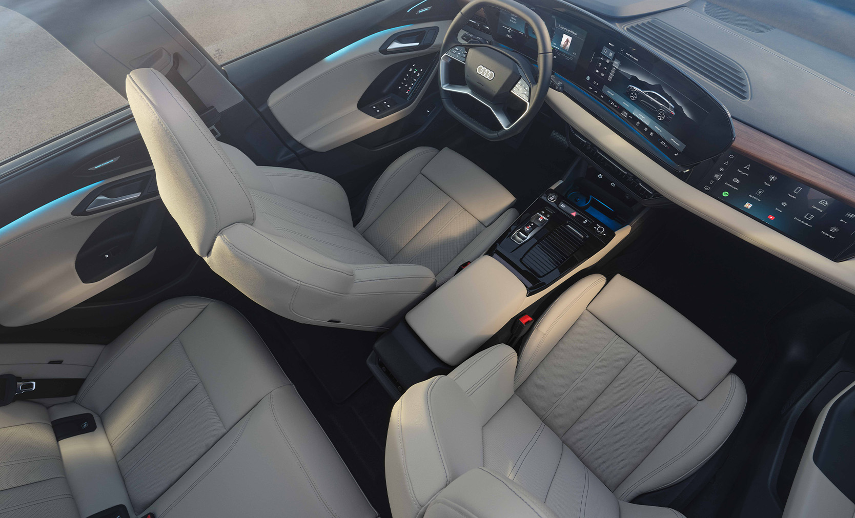 Audi SQ6 e-tron Interieur Vogelperspektive mit hellen Sitzen