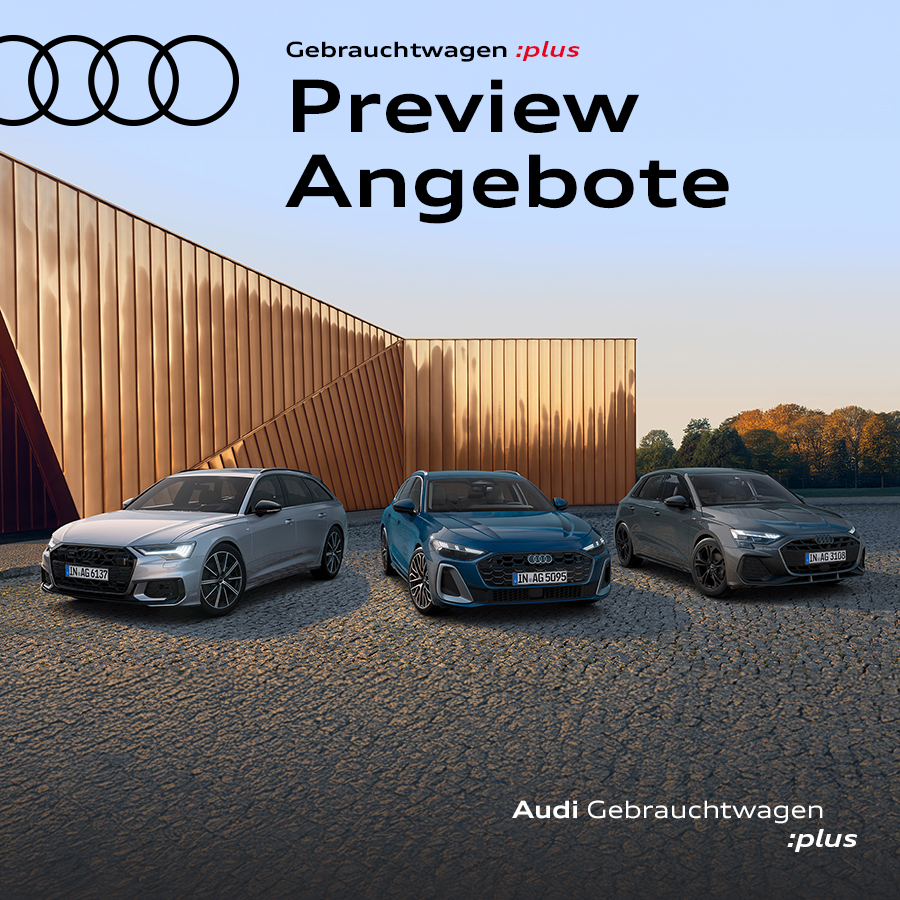 Audi A6, Audi A5 und Audi A3 vor kupferfarbenem Geb&auml;ude