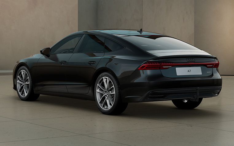 Audi A7 Sportback seitliche Heckansicht in schwarz