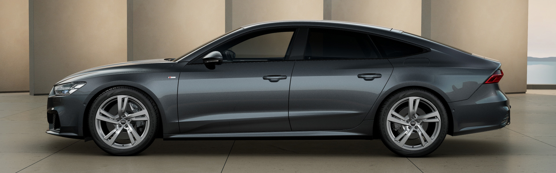 Audi A7 Sportback TFSI e in Daytonagrau Perleffekt seitlich