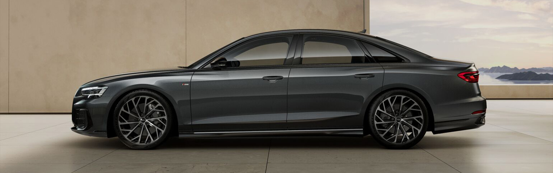Audi A8 in Daytonagrau Perleffekt von der Seite