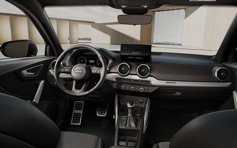Innensicht des Audi Q2 in Navarrablau Metallic